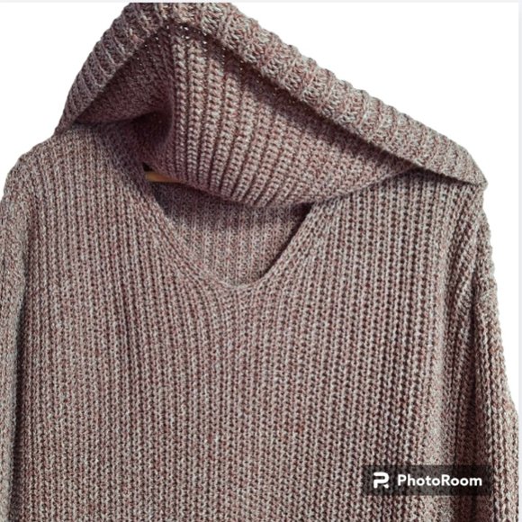 Rag Poets Pullover Knit Sweater Marled Long Sleeve Cowl Neck Cut Out Size Large - Picture 2 of 9